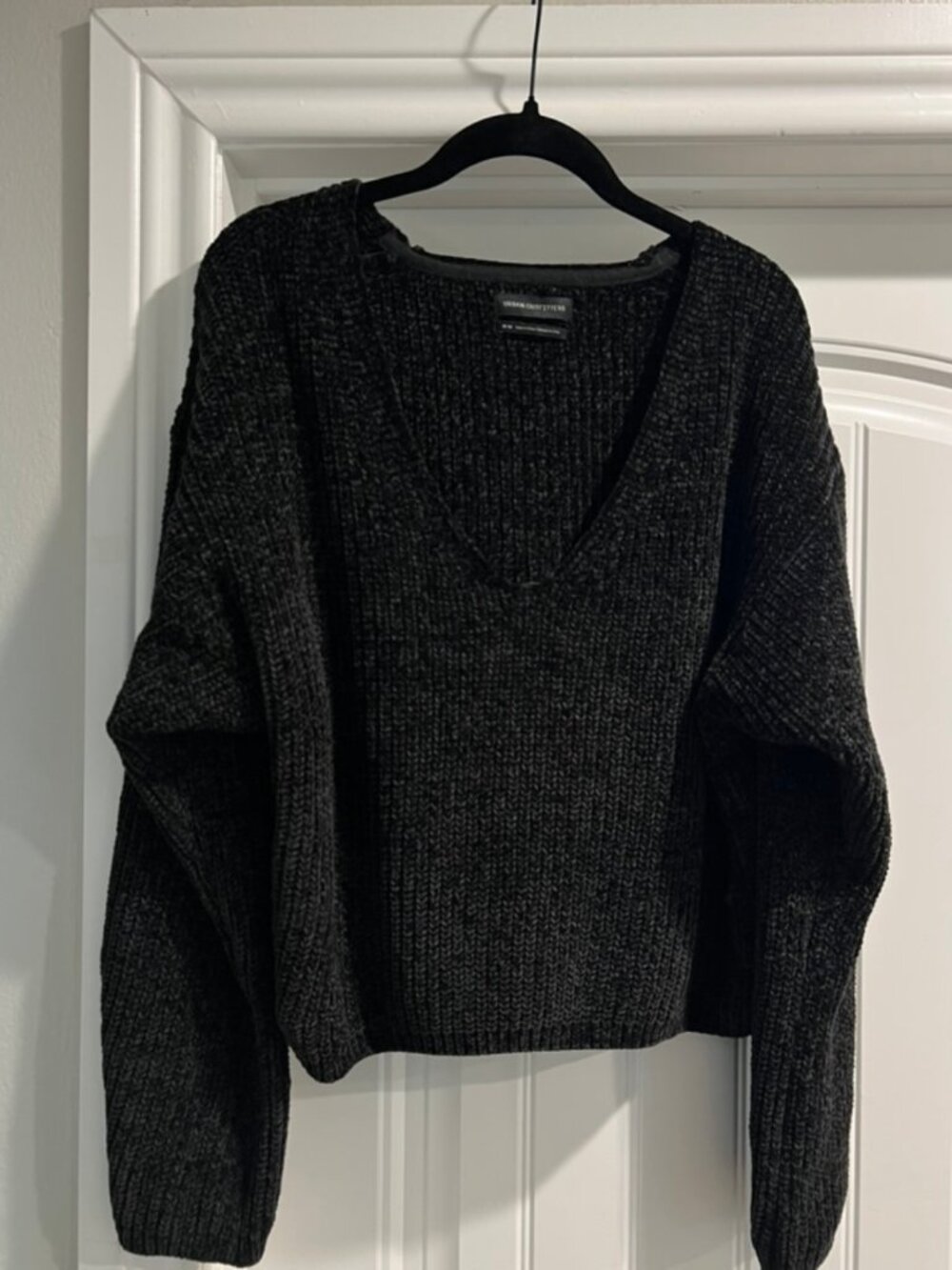 Charcoal Chunky Knit V Neck Sweater Oversized Slouchy Women’s M | Urban Outfitte